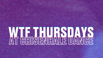 WTF Thursdays at Chisenhale Dance - white text on a grainy bright purple background